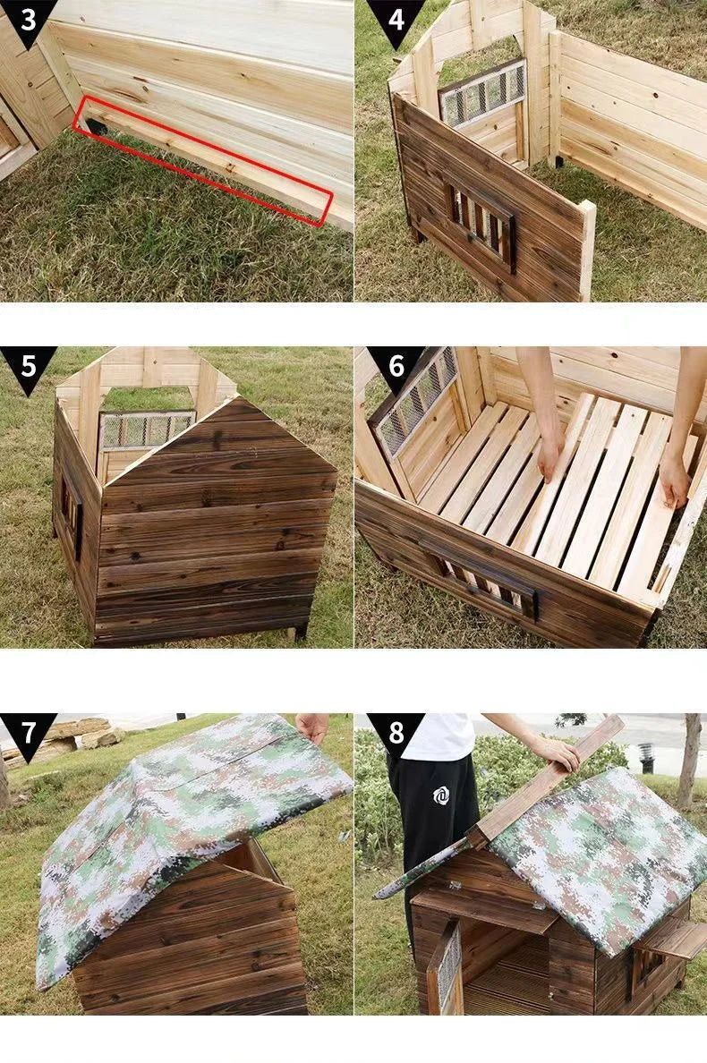 Pet Houses Products for Dogs Solic Wood Waterproof Windproof Sunshade Anti-corrosion Insect Proof Outdoor Warm Animal Dog House