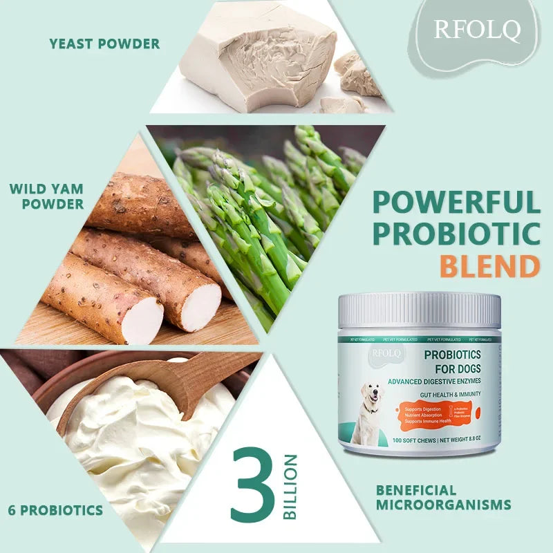 Probiotics for Dogs - Promotes Digestive Health, Relieves Diarrhea, Gas, Stomach Discomfort, Reduces Allergies and Itchy Skin