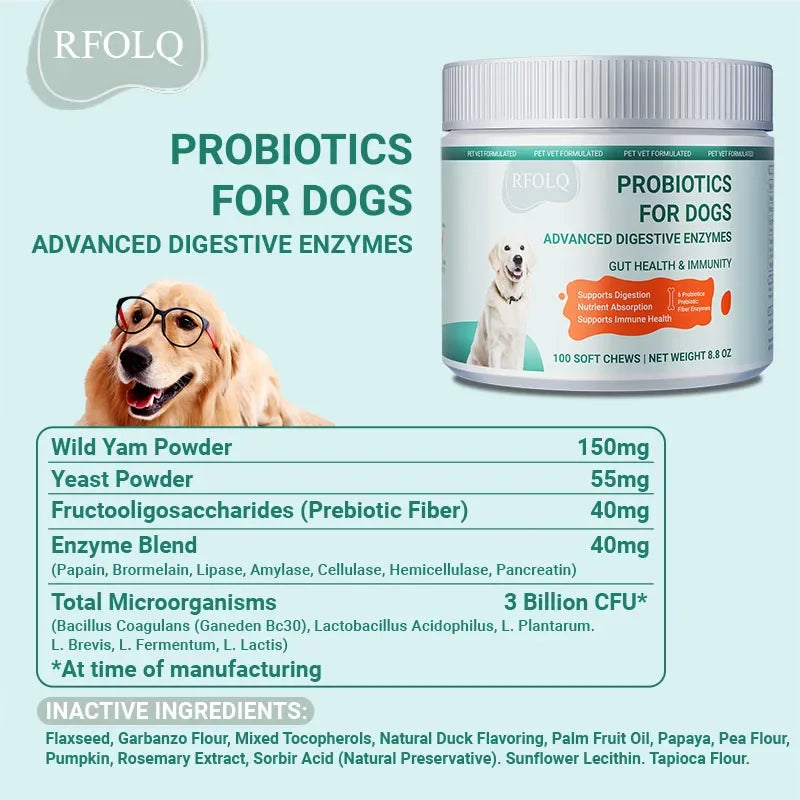 Probiotics for Dogs - Promotes Digestive Health, Relieves Diarrhea, Gas, Stomach Discomfort, Reduces Allergies and Itchy Skin