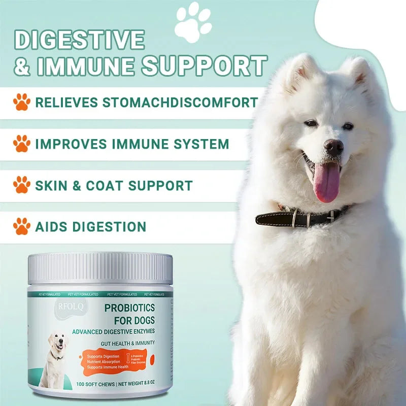 Probiotics for Dogs - Promotes Digestive Health, Relieves Diarrhea, Gas, Stomach Discomfort, Reduces Allergies and Itchy Skin