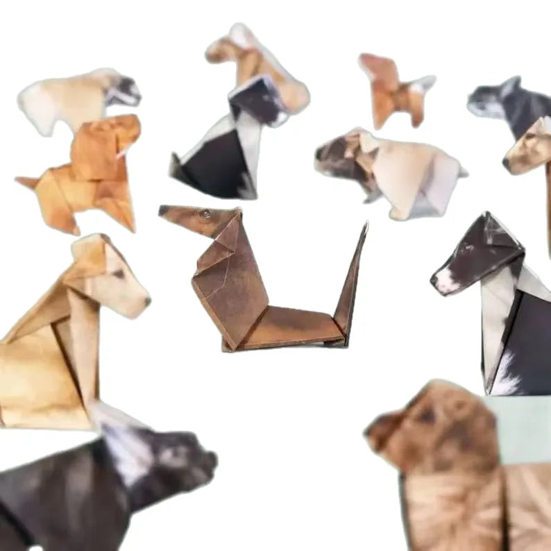 DIY Origami Paper Cats Dogs Dinosaurs Kit 50Pcs Fold Your Own Animal Craft Cute 3D Desk Decor Toy for Kids Adults Beginners Gift