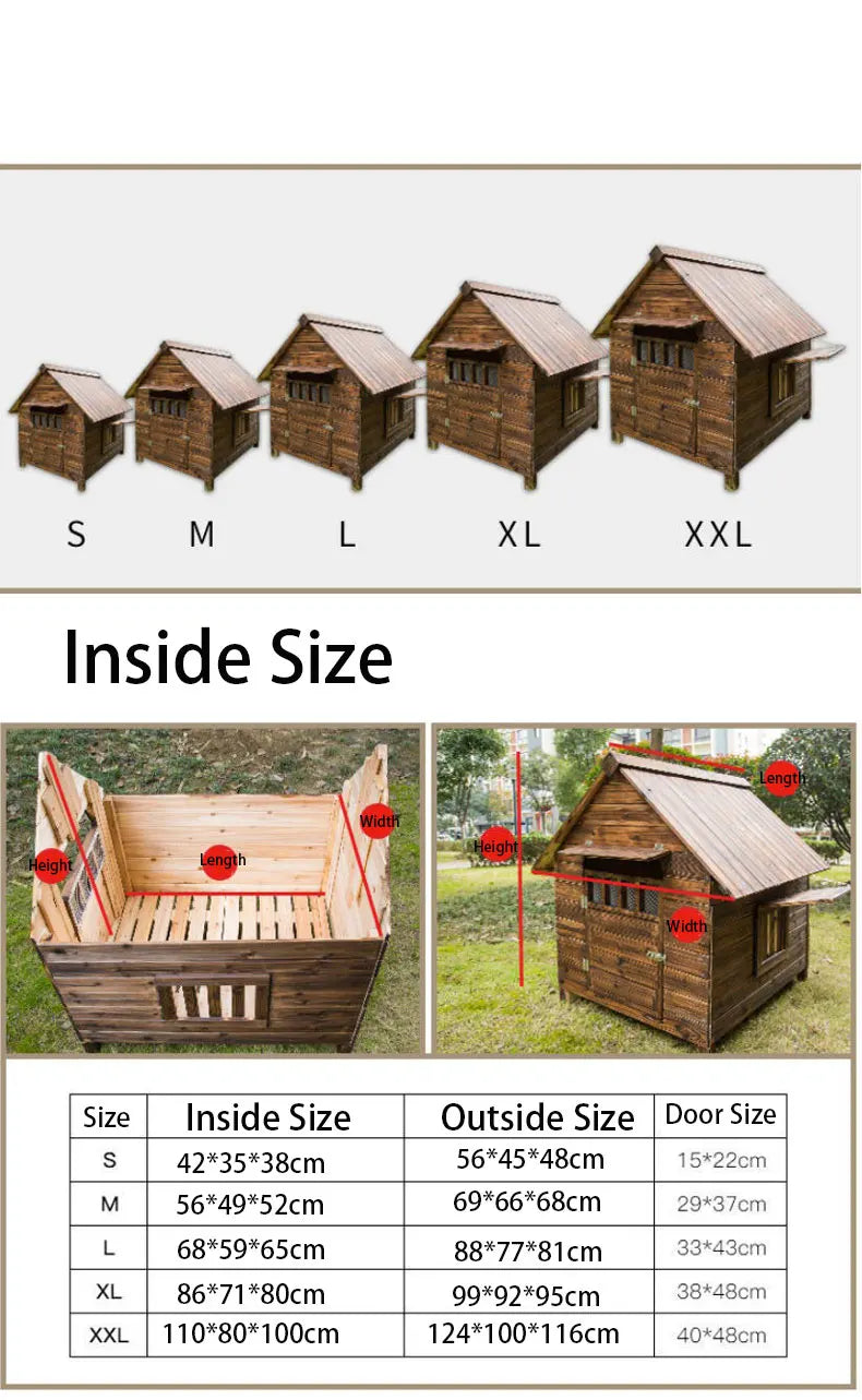 Pet Houses Products for Dogs Solic Wood Waterproof Windproof Sunshade Anti-corrosion Insect Proof Outdoor Warm Animal Dog House
